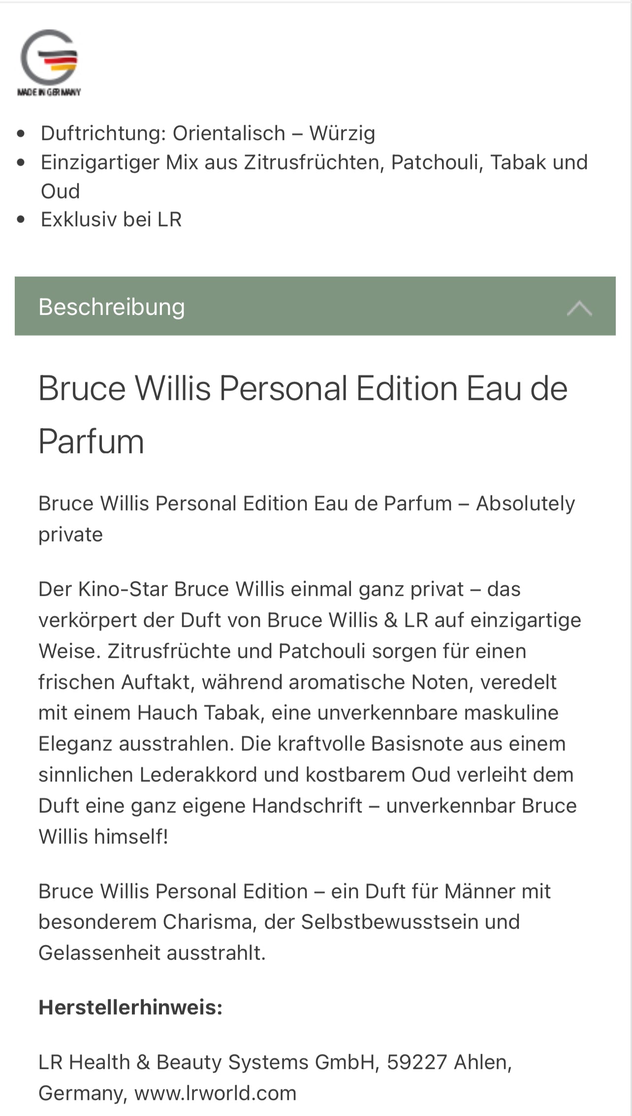 Hollywood-Glamour für den besonderen Mann „Bruce Willis Parfüm“