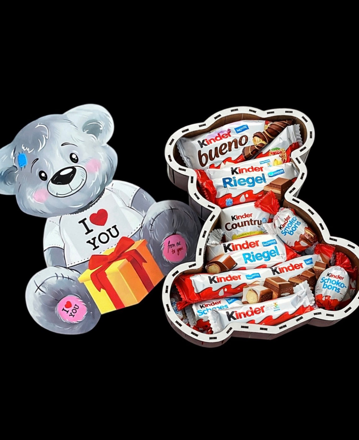 💝 Bärenliebe Deluxe – Kinder® Schokoladen Geschenkbox aus Holz