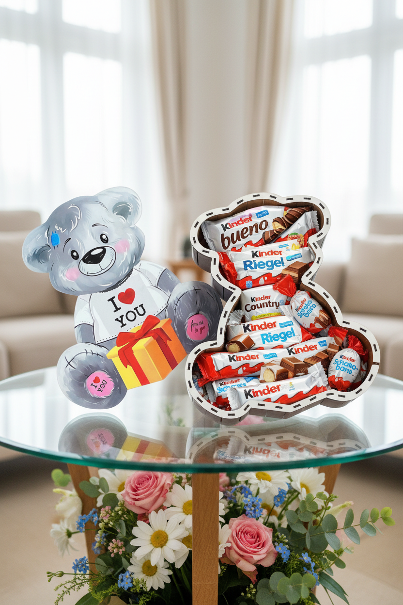 💝 Bärenliebe Deluxe – Kinder® Schokoladen Geschenkbox aus Holz