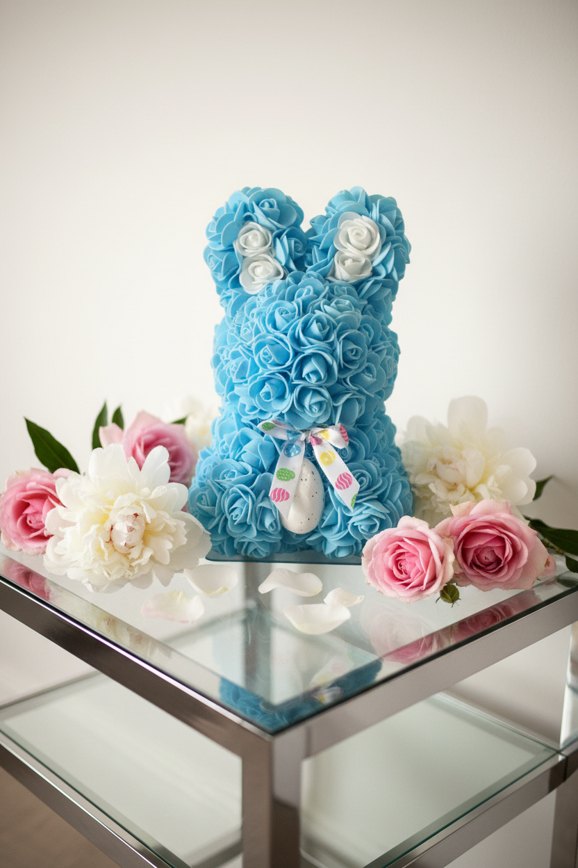Handgefertigter Rosenhase – Ein Symbol für ewige Liebe (25 cm)