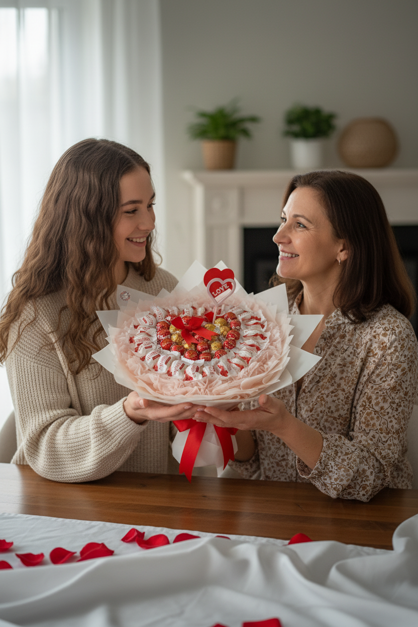 Pralinen-Bouquet 'Rosa Liebe'
