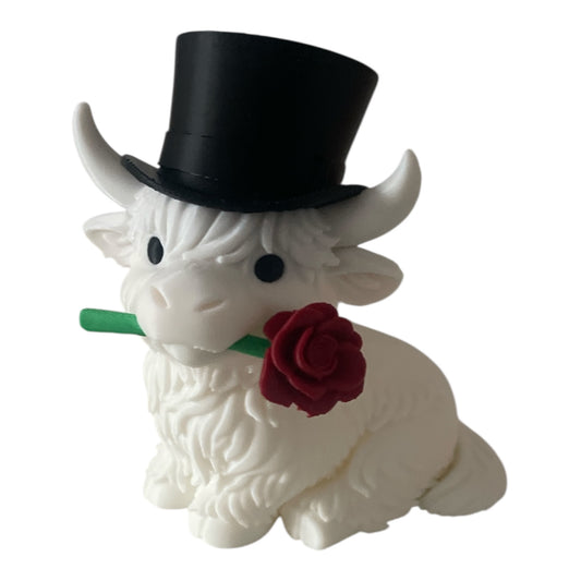 Highland-Rind-Mann mit Rose