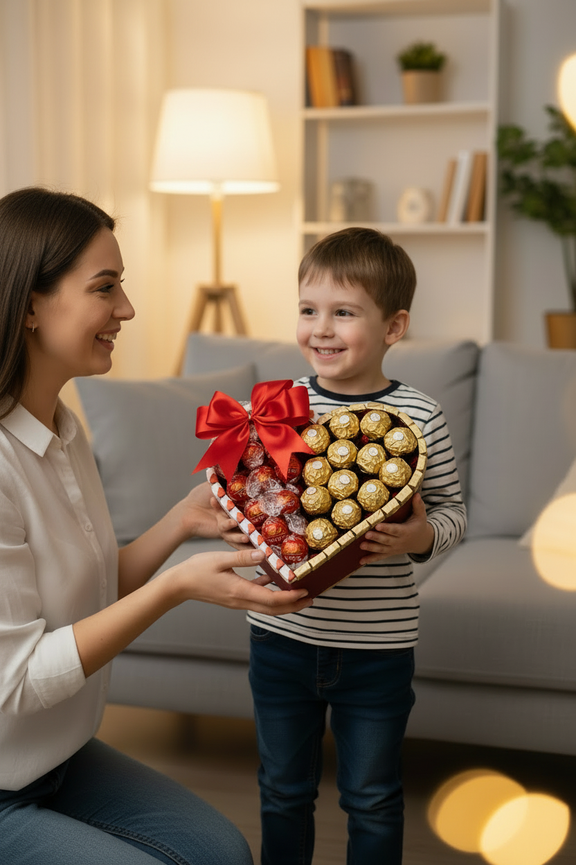 Kinderschokoladenherz gefüllt Ferrero Rocher & Lindt Schokolade